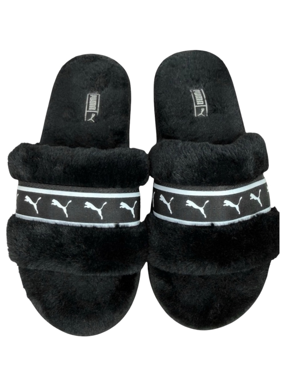 Puma Fluff Remix Faux Fur Slides Black Size 5 Cozy Cabincore Lounge